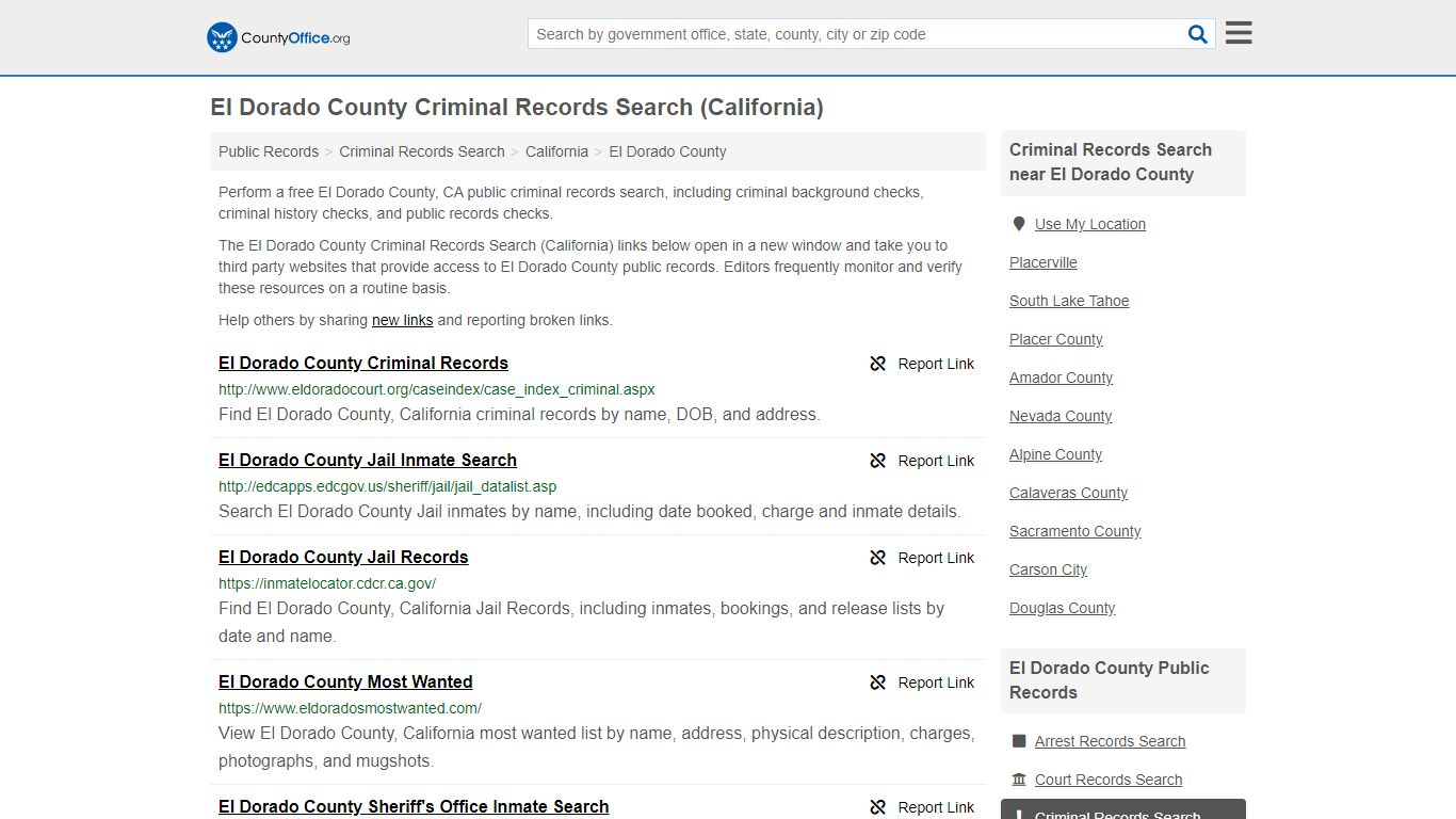 Criminal Records Search - El Dorado County, CA (Arrests ...