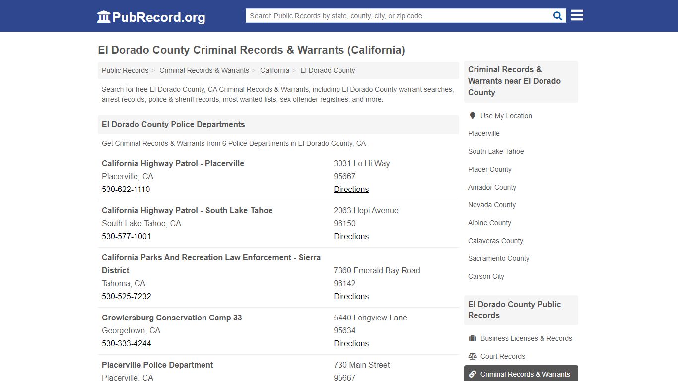 Free El Dorado County Criminal Records & Warrants ...